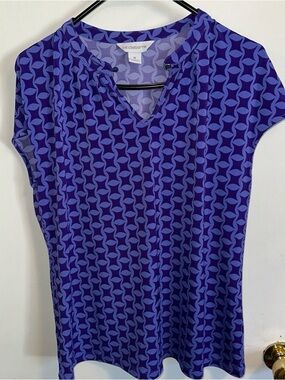 Liz Claiborne Blue Purple Geometric Cap Sleeve Top